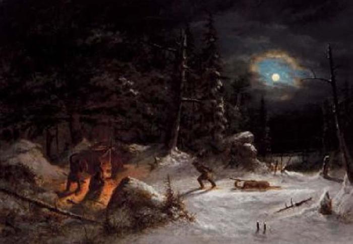 Cornelius Krieghoff Indian Hunters Camp, Moonlight Spain oil painting art